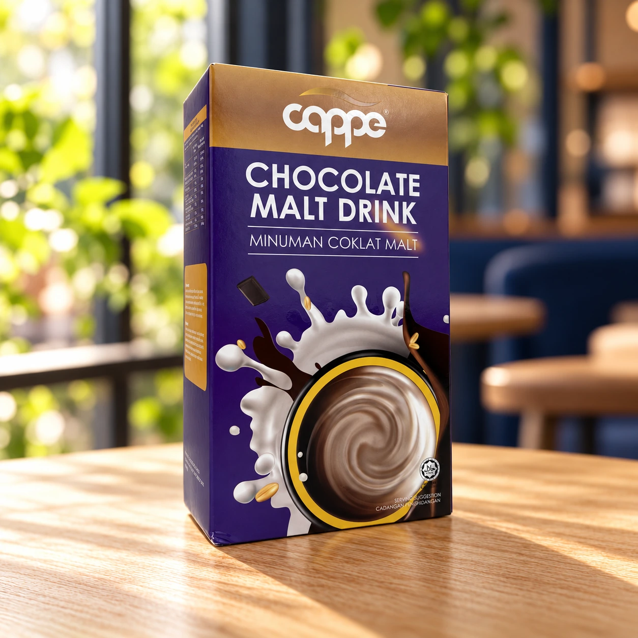 CAPPE Chocolate Malt on a naturally lit cafe table