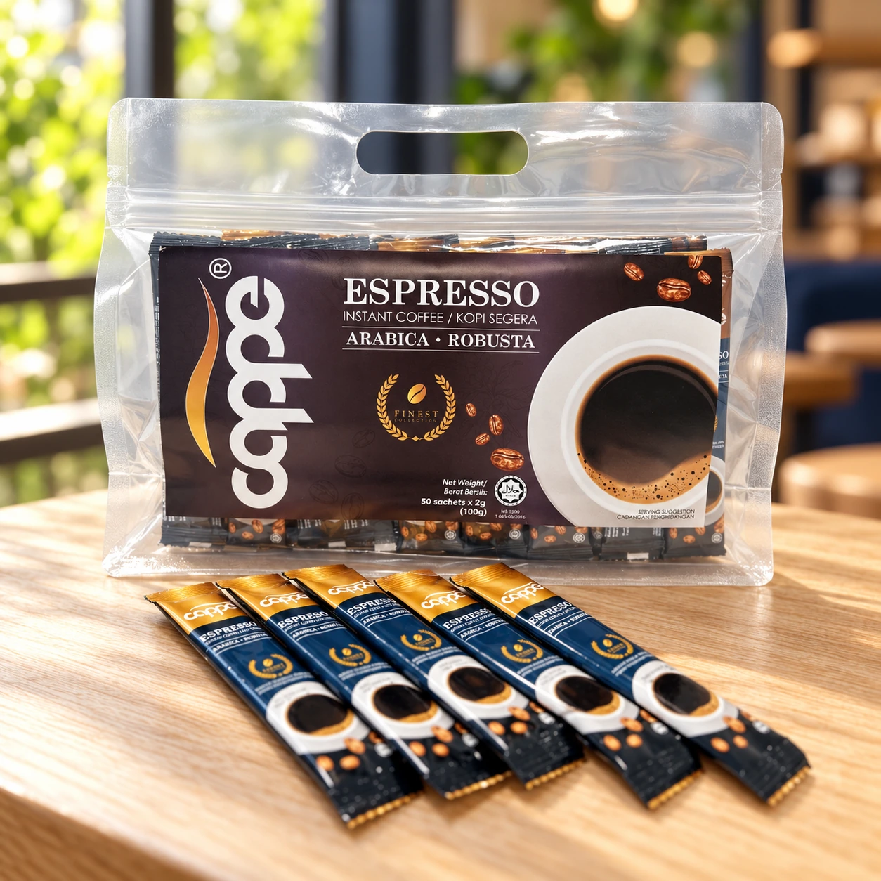 CAPPE Espresso Zip Pouch on a naturally lit cafe table