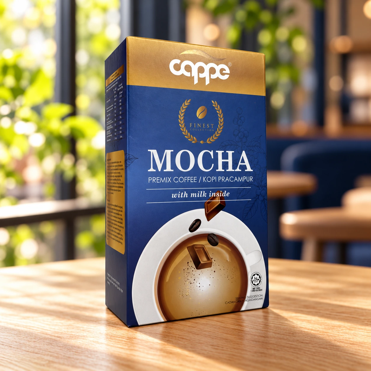 CAPPE Mocha on a naturally lit cafe table